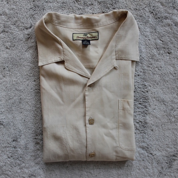 100% Silk - Tommy Bahama Camp Shirt - Cream - Picture 9 of 11